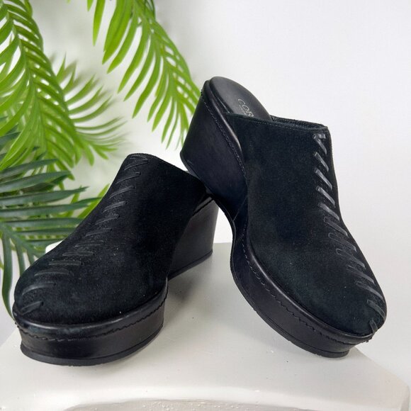 Womens Vintage Y2K Cordani Black Suede Boho Chunky Platform Slip On Clogs / 7 - Picture 1 of 6